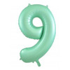 213889 NUMERAL PASTEL GREEN 9 FOIL BALLOON 87CM/34" HELIUM INFLATED, RIBBON AND WEIGHT