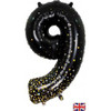 NUMERAL SPARKLING FIZZ BLACK 9 FOIL BALLOON 87CM/34". HELIUM INFLATED, RIBBON AND WEIGHT