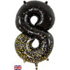 NUMERAL SPARKLING FIZZ BLACK  8 FOIL BALLOON 87CM/34". HELIUM INFLATED, RIBBON AND WEIGHT