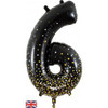 NUMERAL SPARKLING FIZZ BLACK  6 FOIL BALLOON 87CM/34". HELIUM INFLATED, RIBBON AND WEIGHT