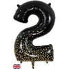 OT606920 NUMERAL SPARKLING FIZZ BLACK GOLD 2 FOIL BALLOON 87CM/34". HELIUM INFLATED, RIBBON AND WEIGHT