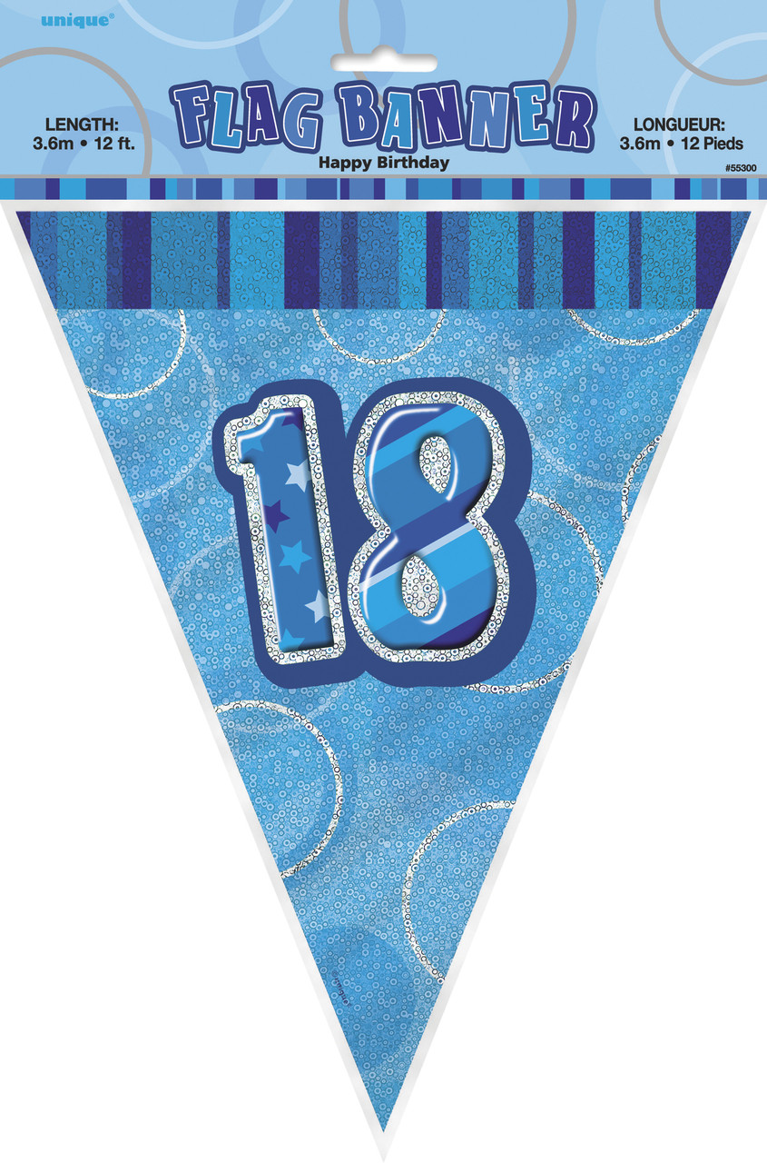 GLITZ BLUE  18th FLAG BANNER 3.65m (12') Code 55302