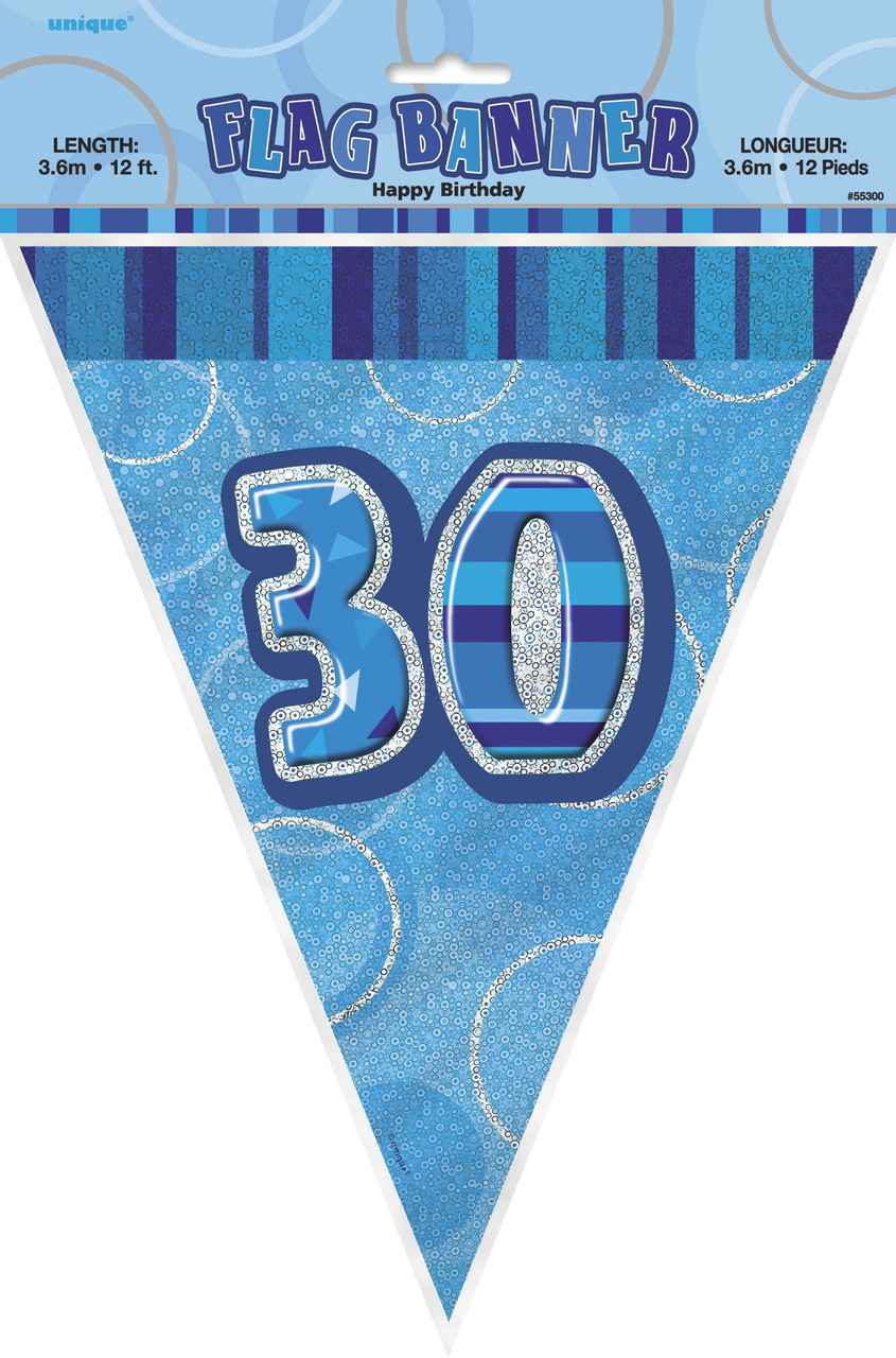 GLITZ BLUE 30th FLAG BANNER 3.65m (12') Code 55304
