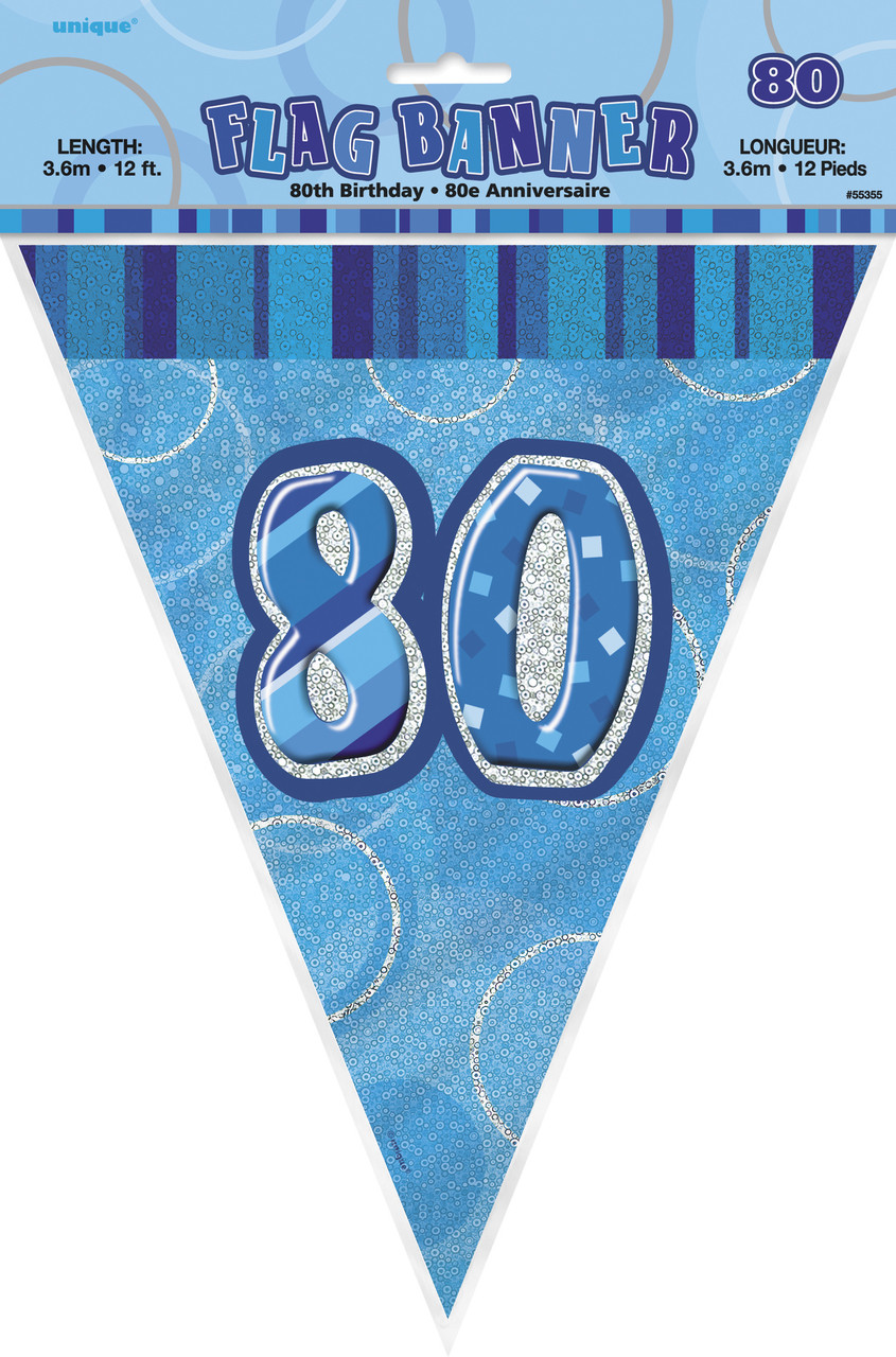 GLITZ BLUE 80th FLAG BANNER 3.65m (12') Code 55355