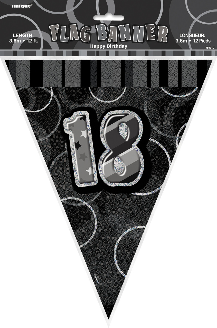 GLITZ BLACK 18th FLAG BANNER 3.65m (12') Code 55312