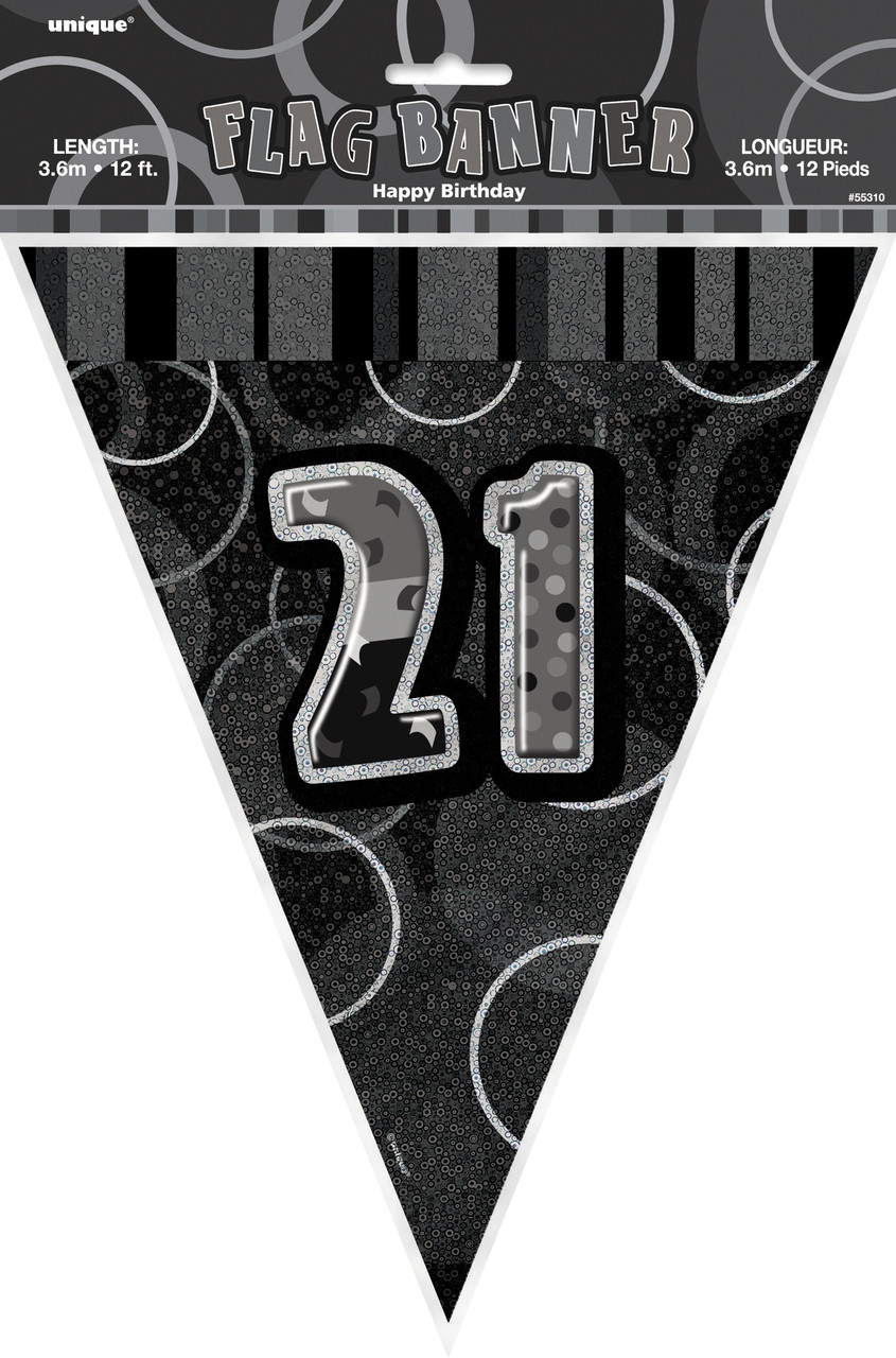 GLITZ BLACK 21st FLAG BANNER 3.65m (12') Code 55313