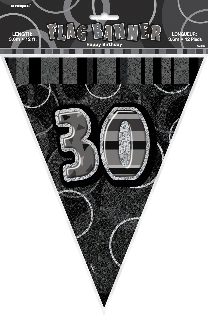 GLITZ BLACK 30th FLAG BANNER 3.65m (12') Code 55314