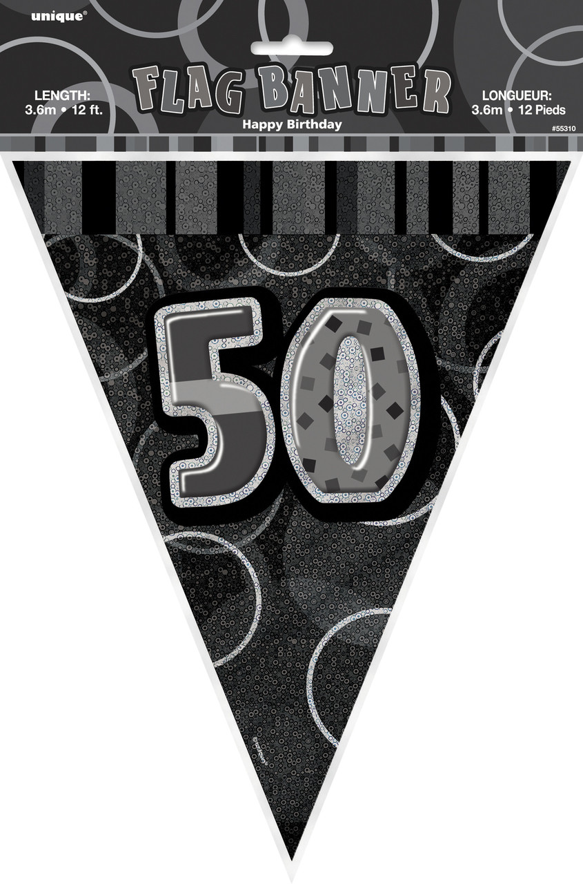 GLITZ BLACK 50th FLAG BANNER 3.65m (12') Code 55316