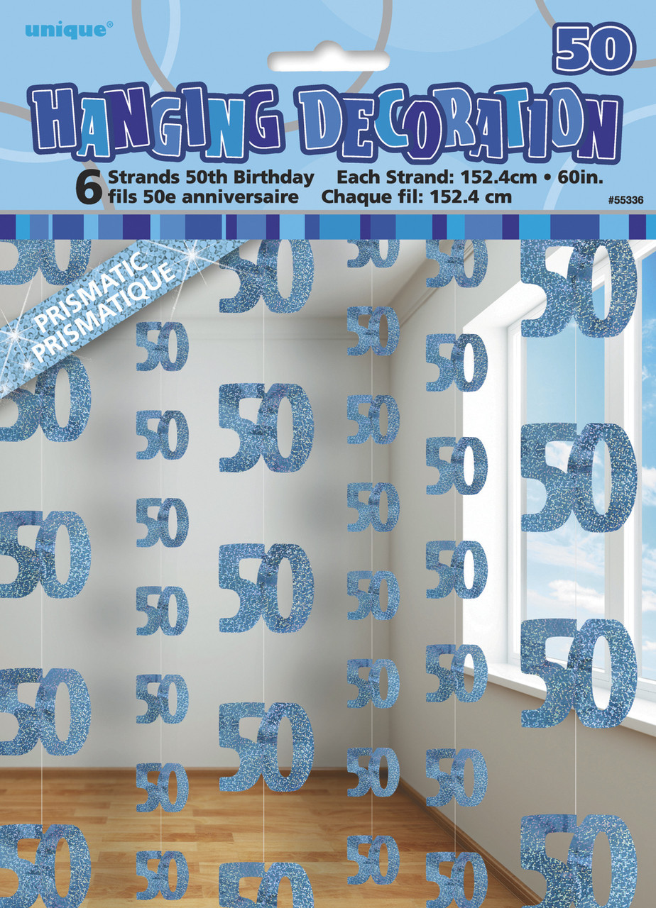 GLITZ BLUE 6 HANGING DECORATIONS 1.5m "50th" Code 55336