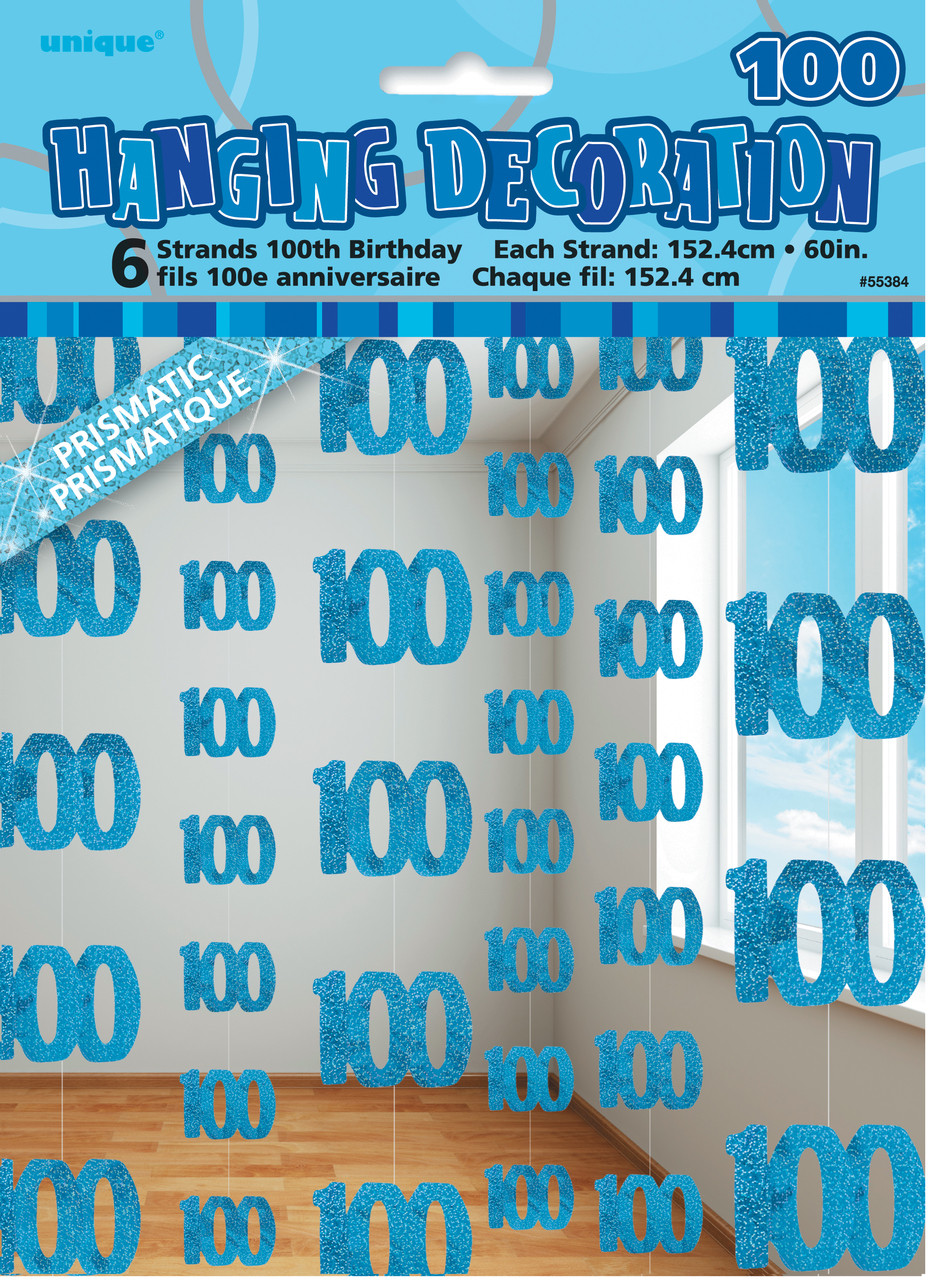 GLITZ BLUE 6 HANGING DECORATIONS 1.5m "100th" Code 55384