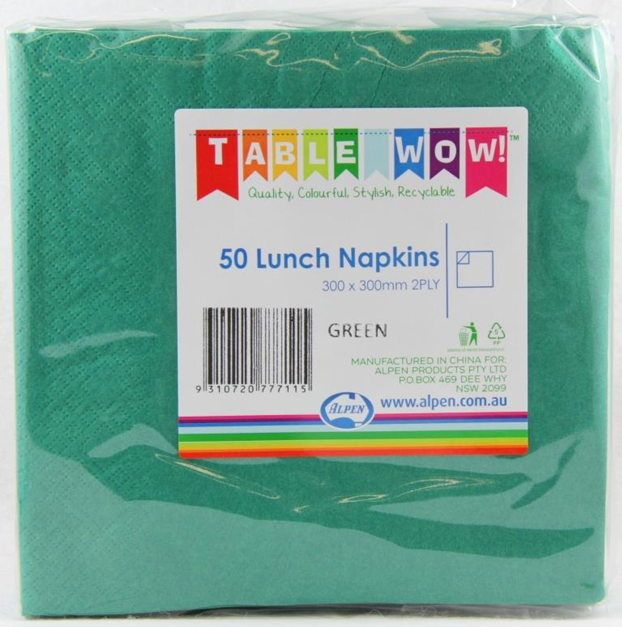 380155 HUNTER GREEN  LUNCH 30 X 30CM PACK 50
