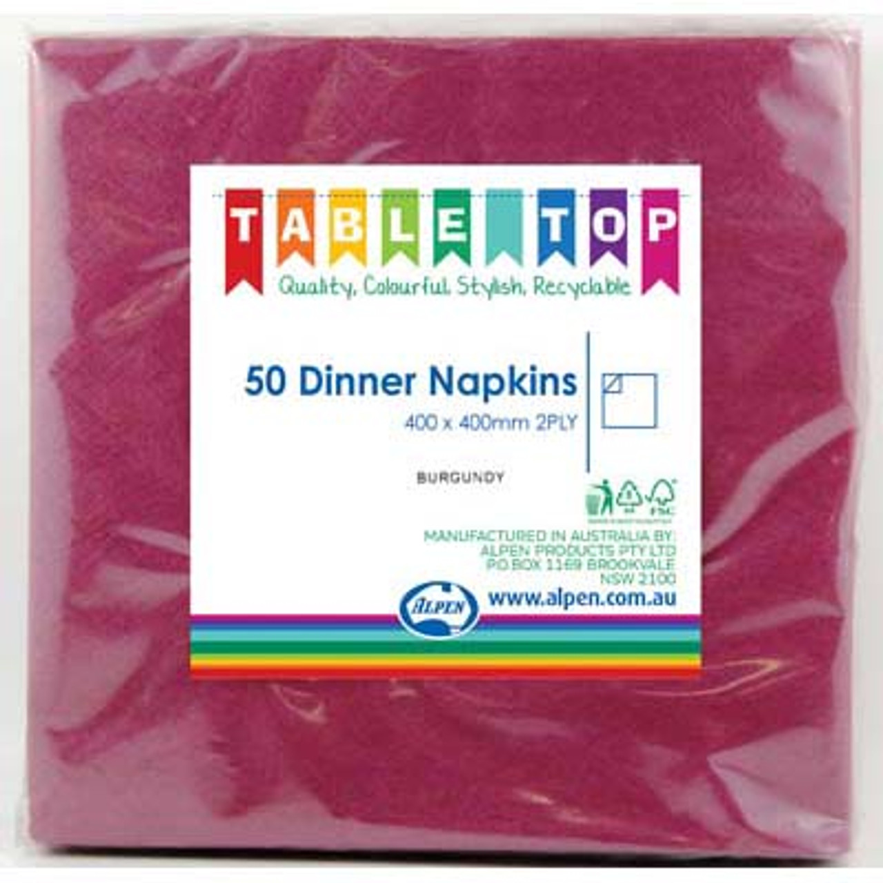 380252 BURGUNDY DINNER 40 X 40CM PACK 50