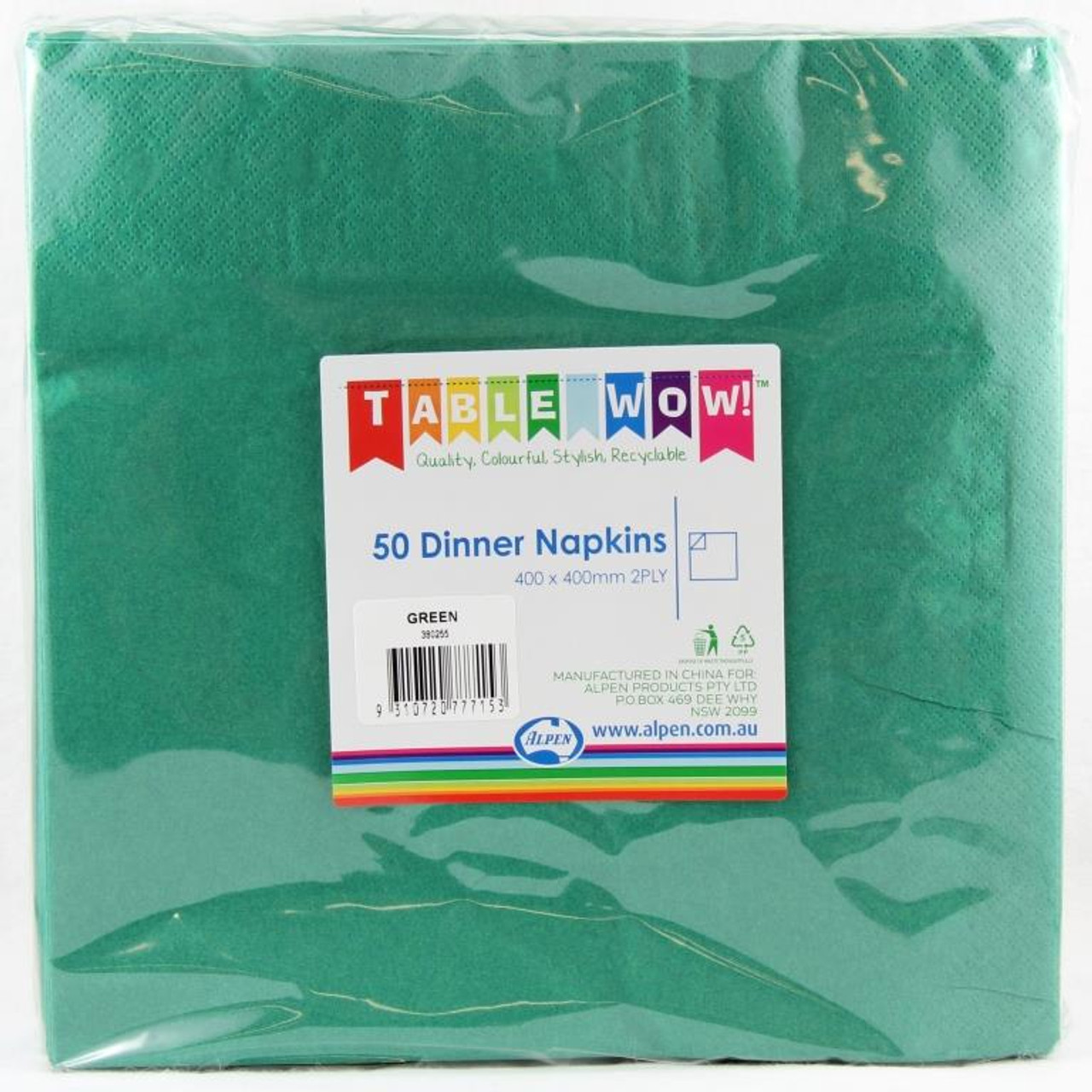 380255 HUNTER GREEN DINNER 40 X 40CM PACK 50
