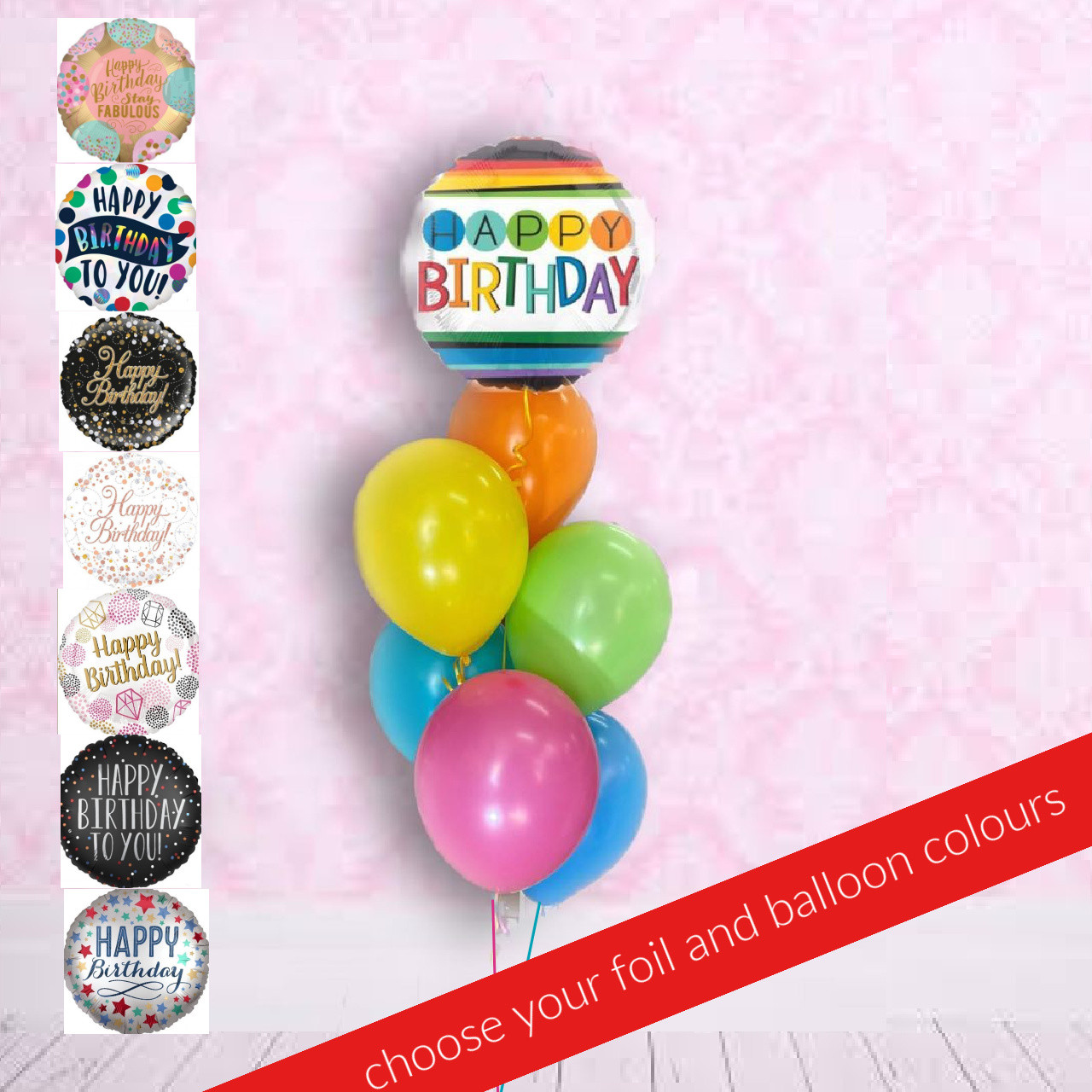 Birthday foil let us help choose some colours bunch with 6 latex weight ribbon hi float to last