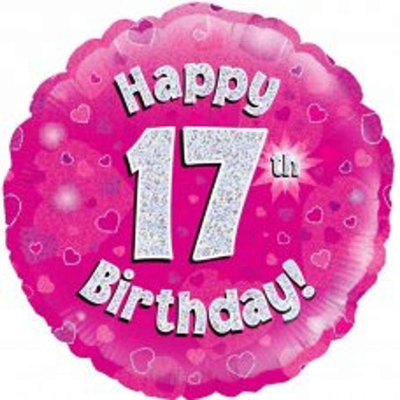 210477 PINK HOLOGRAPHIC HAPPY 17TH B'DAY 45CM FOIL BALLOON