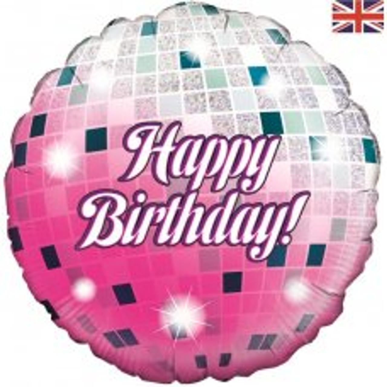 210711 HAPPY BIRTHDAY PINK GLITTER BALL 45CM FOIL BALLOON