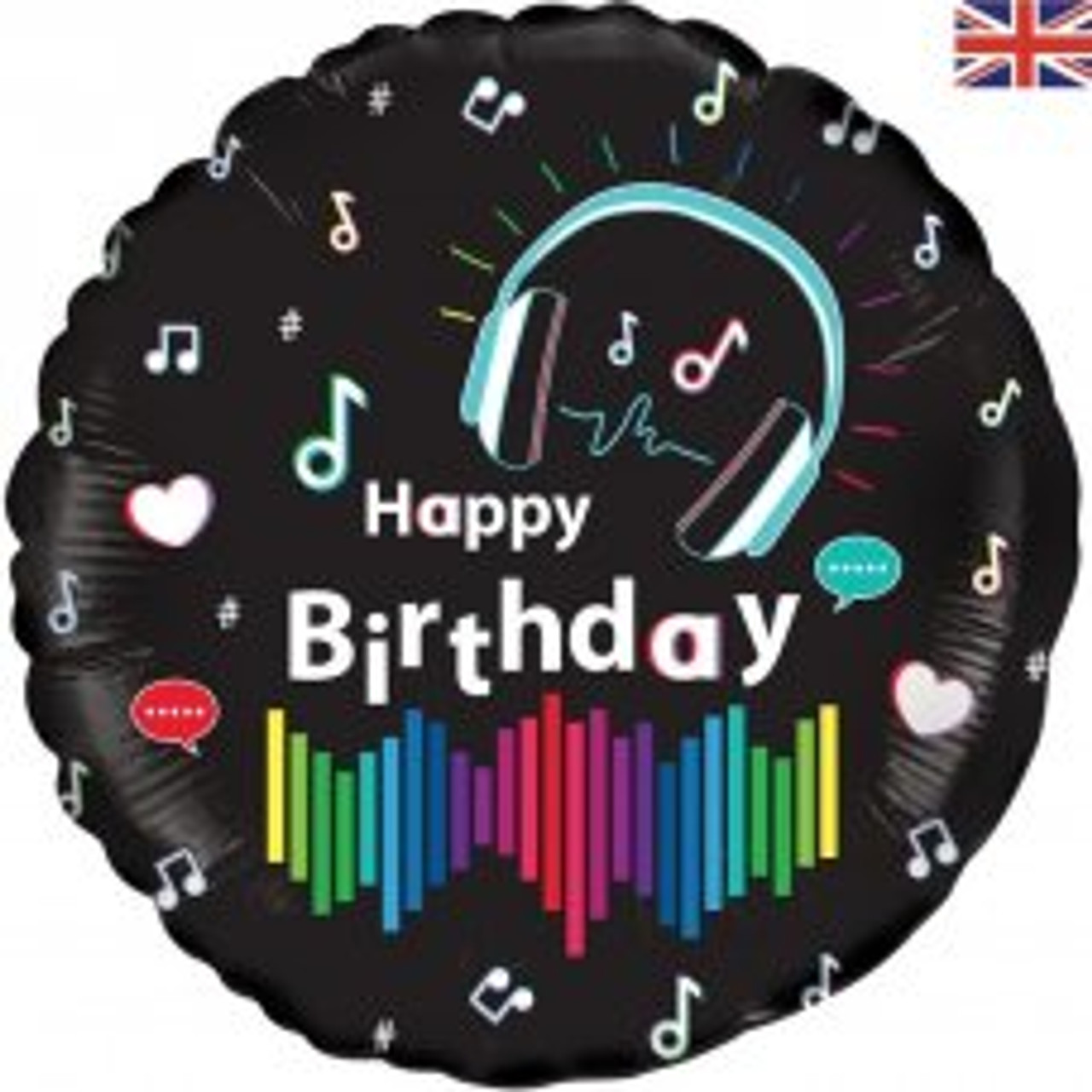 OT229769 MUSIC MEDIA HAPPY BIRTHDAY HOLO 45CM FOIL BALLOON