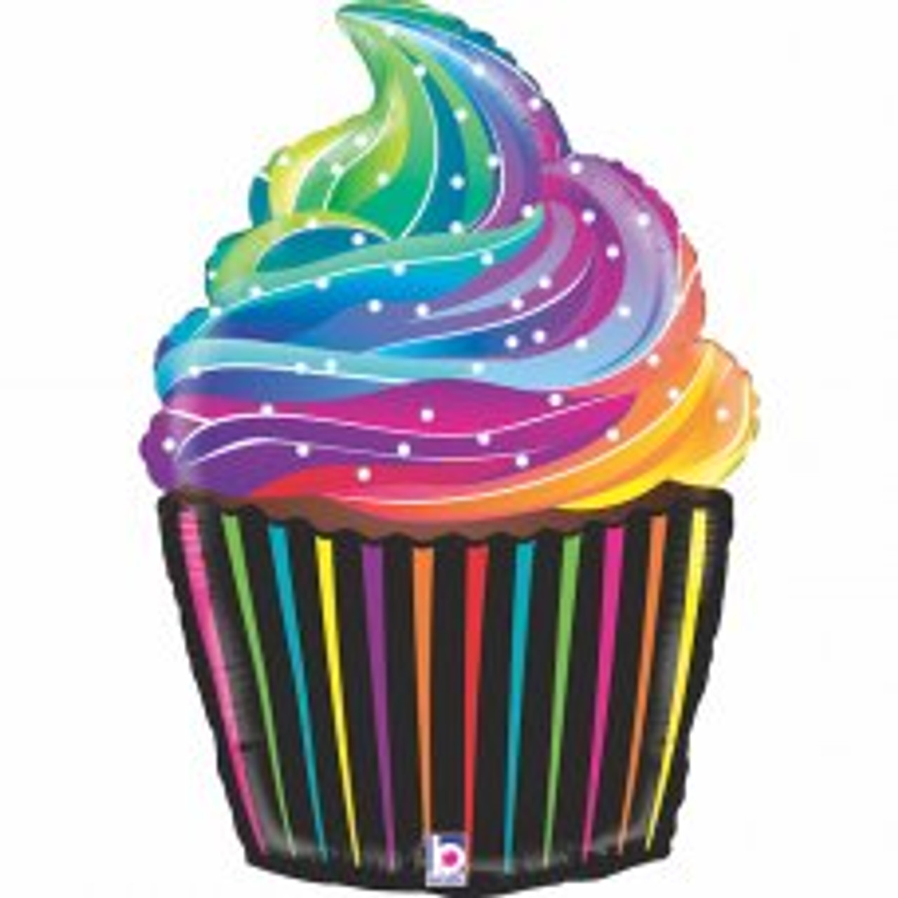 G35856 27 INCH RAINBOW CUPCAKE FOIL BALLOON. INC HELIUM & RIBBON
