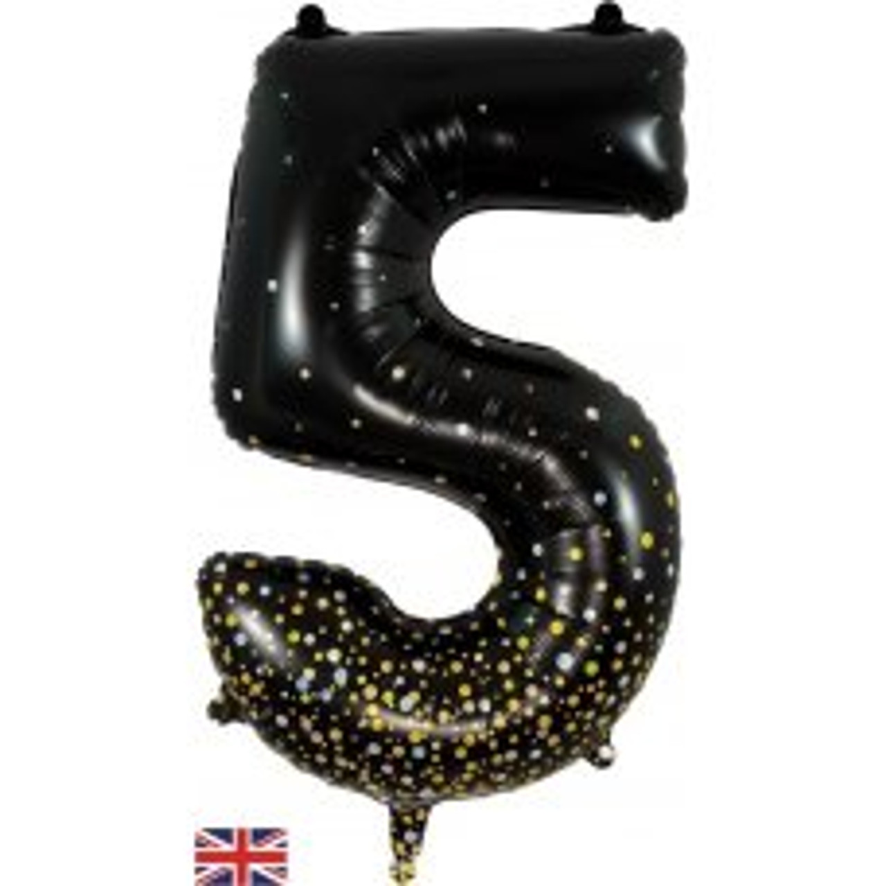 NUMERAL SPARKLING FIZZ BLACK 5 FOIL BALLOON 87CM/34". HELIUM INFLATED, RIBBON AND WEIGHT