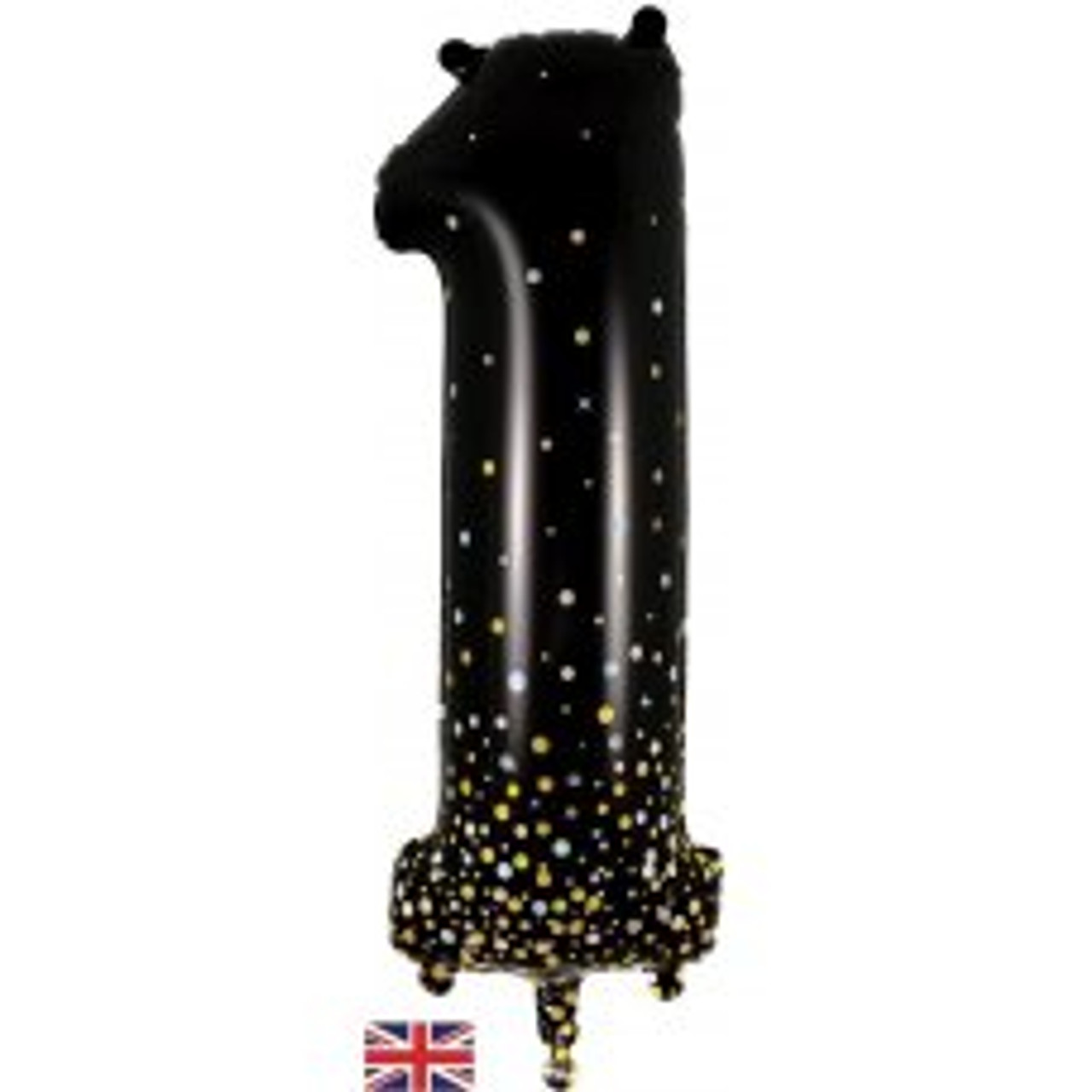 OT606913 NUMERAL SPARKLING FIZZ BLACK GOLD 1 FOIL BALLOON 87CM/34". HELIUM INFLATED, RIBBON AND WEIGHT