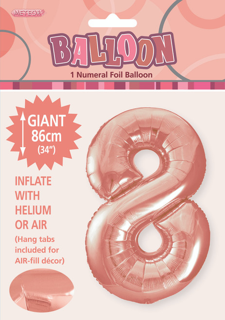ROSE GOLD "8" NUMERAL FOIL BALLOON 86cm (34") Code 50648