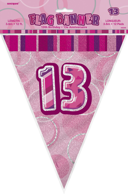 GLITZ PINK 13th FLAG BANNER 3.65m (12') Code 55356