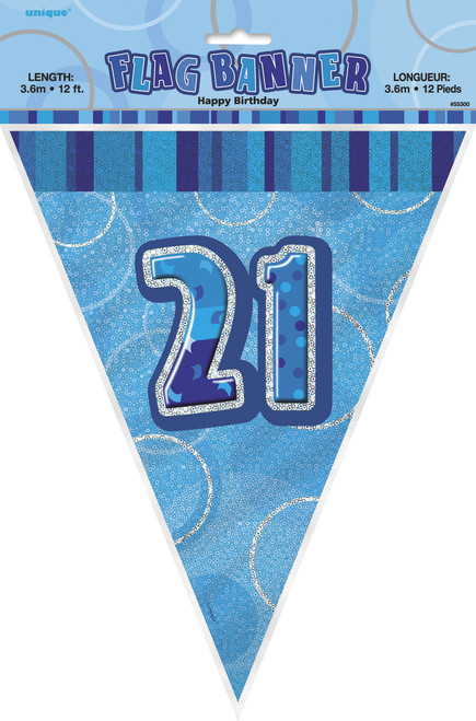 GLITZ BLUE 21st FLAG BANNER 3.65m (12') Code 55303