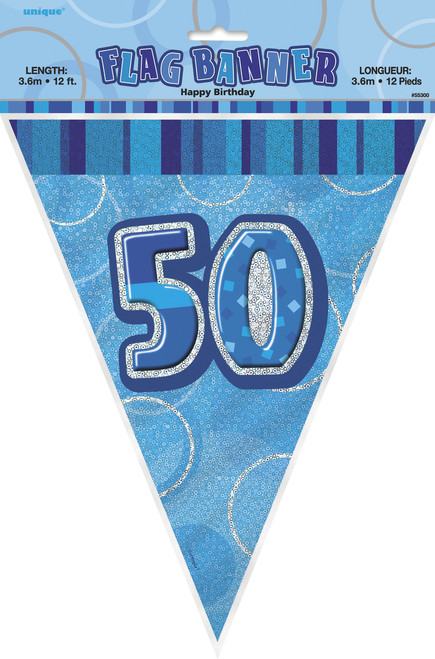 GLITZ BLUE 50th FLAG BANNER 3.65m (12') Code 55306