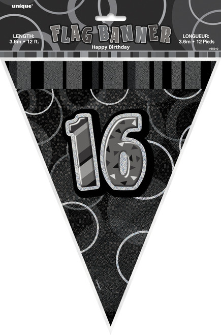 GLITZ BLACK 16th FLAG BANNER 3.65m (12') Code 55310