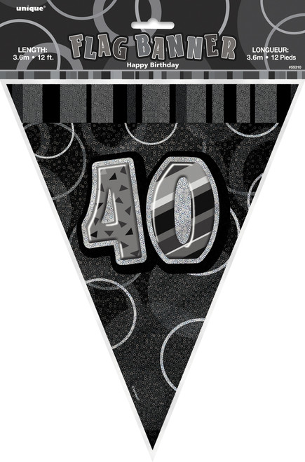 GLITZ BLACK 40th FLAG BANNER 3.65m (12') Code 55315