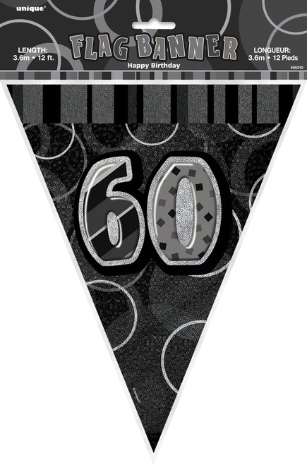 GLITZ BLACK 60th FLAG BANNER 3.65m (12') Code 55317