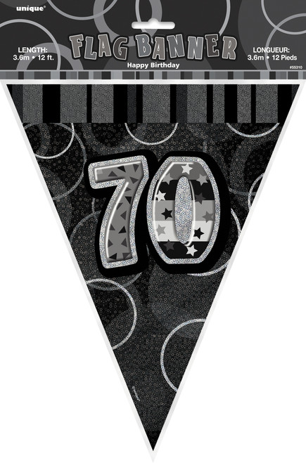 GLITZ BLACK 70th FLAG BANNER 3.65m (12') Code 55319