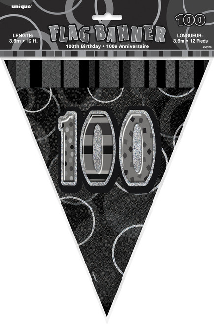 GLITZ BLACK 100th FLAG BANNER 3.65m (12') Code 55378