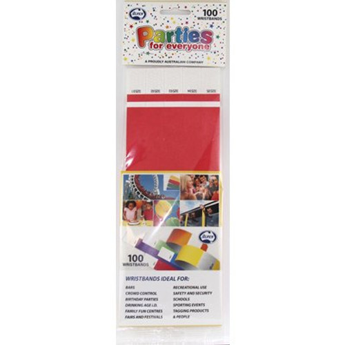 WRISTBANDS 217102 BRIGHT RED TYVEK PACK 100