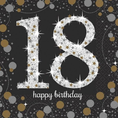 SPARKLING CELEBRATION BLACK 18TH BIRTHDAY NAPKINS PACK 16  Code AM9900556.56