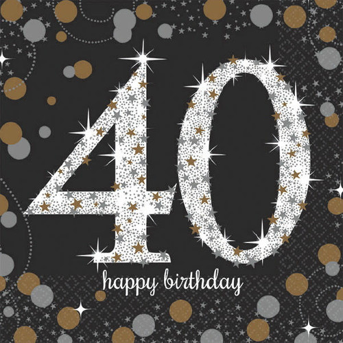 SPARKLING CELEBRATION BLACK 40TH BIRTHDAY NAPKINS PACK 16  Code AM511545.56