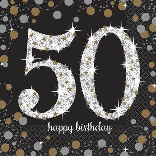 SPARKLING CELEBRATION BLACK 50TH BIRTHDAY NAPKINS PACK 16  Code AM511546.56