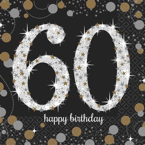 SPARKLING CELEBRATION BLACK 60TH BIRTHDAY NAPKINS PACK 16  Code AM511547.56