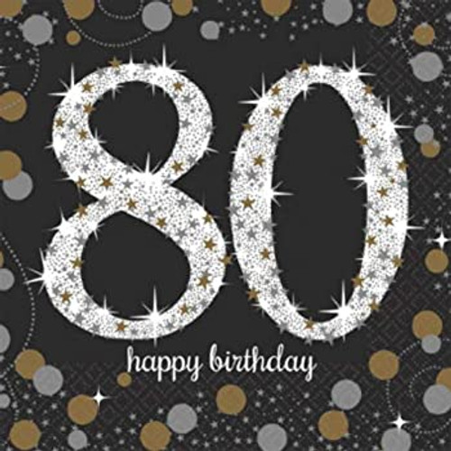 SPARKLING CELEBRATION BLACK 80TH BIRTHDAY NAPKINS PACK 16  Code AM9901721