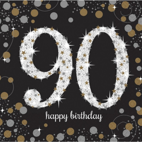 SPARKLING CELEBRATION BLACK 90TH BIRTHDAY NAPKINS PACK 16  Code AM9901729