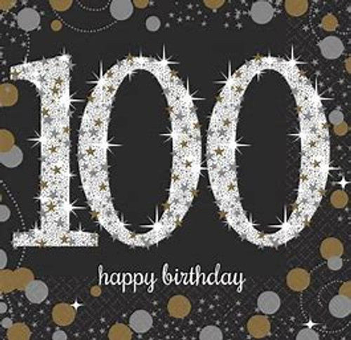 SPARKLING CELEBRATION BLACK 100TH BIRTHDAY NAPKINS PACK 16  Code AM9901737