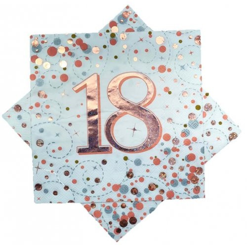 SPARKLING FIZZ ROSE GOLD 18TH BIRTHDAY NAPKINS PACK 16  Code 635760