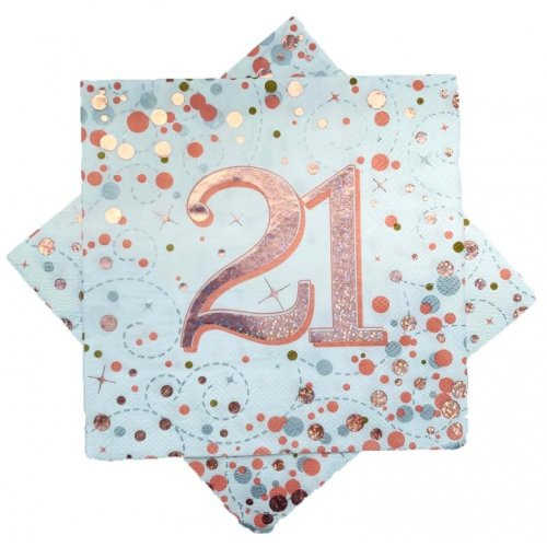 SPARKLING FIZZ ROSE GOLD 21ST BIRTHDAY NAPKINS PACK 16  Code 635777