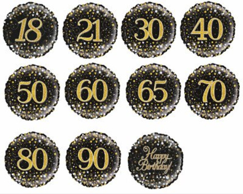 Balloons Sparkling fizz Black Number w 4 x latex weight