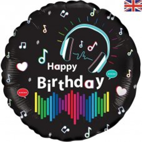 OT229769 MUSIC MEDIA HAPPY BIRTHDAY HOLO 45CM FOIL BALLOON