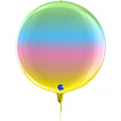 G74001 GLOBE 4D RAINBOW 15INCH/38CM FOIL BALLOON. INC HELIUM & RIBBON