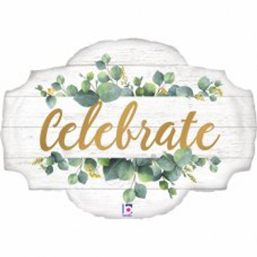 G35977 32 INCH RUSTIC CELEBRATE FOIL BALLOON. INC HELIUM & RIBBON