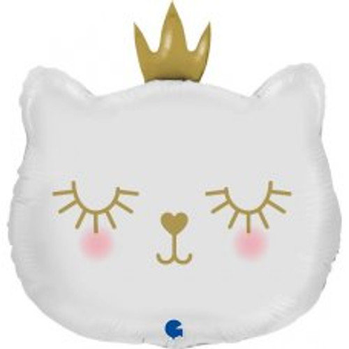 G72096P 26 INCH CAT PRINESS WHITE FOIL BALLOON. INC HELIUM & RIBBON