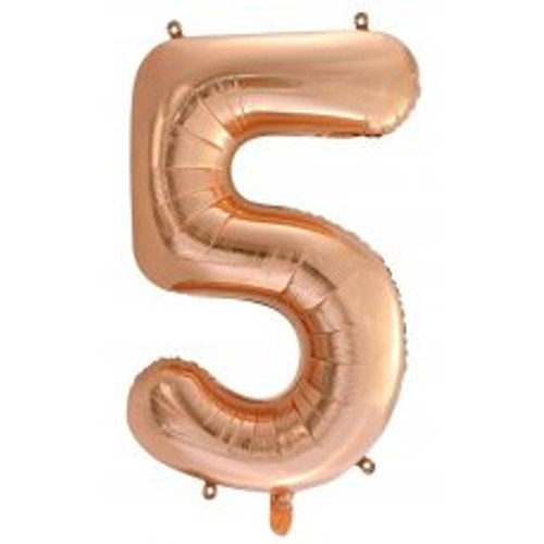 213745 5 NUMERAL ROSE GOLD FOIL BALLOON 87CM/34 INCH . INC HELIUM, WEIGHT, RIBBON