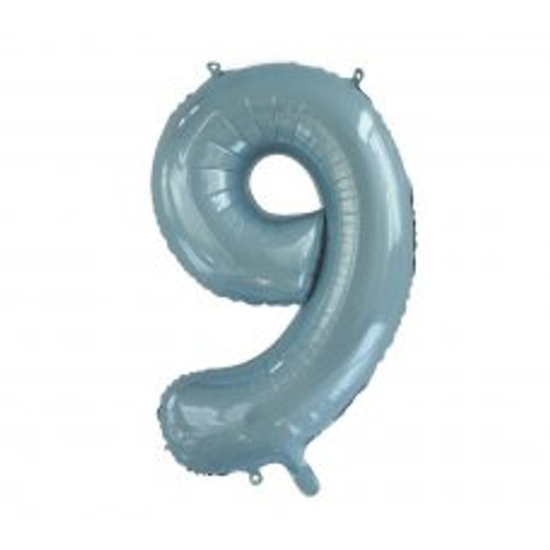 213759 9 NUMERAL LIGHT BLUE FOIL BALLOON 87CM/34 INCH . INC HELIUM, WEIGHT, RIBBON